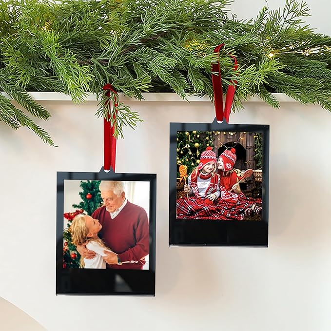 6 PCS Polaroid Film Photo Frame Ornaments 3.5 * 4.25inch Polaroid Picture Frame Display With Writing Space,Double-Sided instax mini Frame For Christmas Tree Decor, Hanging Mini Photo Frame Ornaments For Kids (Black)
