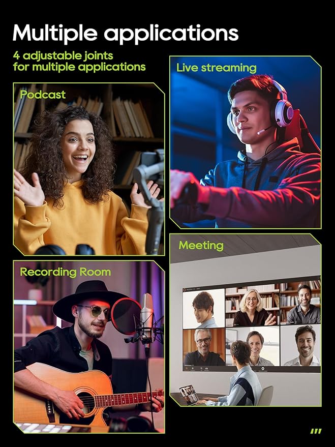 Mic Arm, Boom Arm 360° Rotatable Microphone Stand with Desk Mount, Foldable Desk Mic Arm with 3/8'' to 5/8'' Screw Adapter, Microphone Arm for Live Streaming, Gaming, Podcasting (M01)