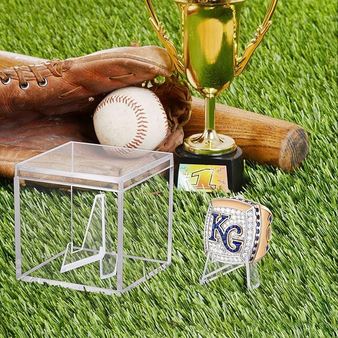 3 Pack Championship Ring Display Case Clear Acrylic Display Case Mini Football Baseball Softball Ring Holder Display Box Single Stand 1 Slot Ring Hole Storage Box Gift for Sports Fans, 2.16 Inch