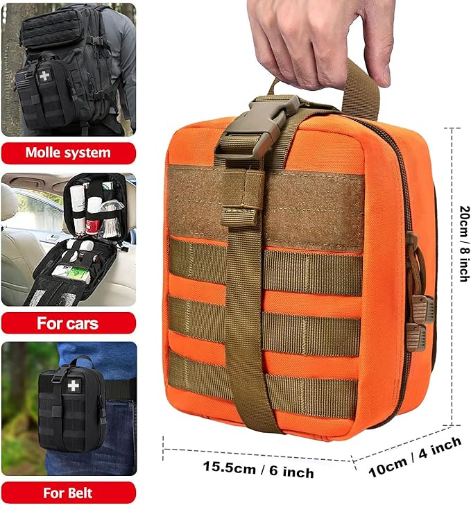 Molle medical pouches empty ifak tactical first aid bag emt med admin pouches edc rip away med kit bag (Orange)