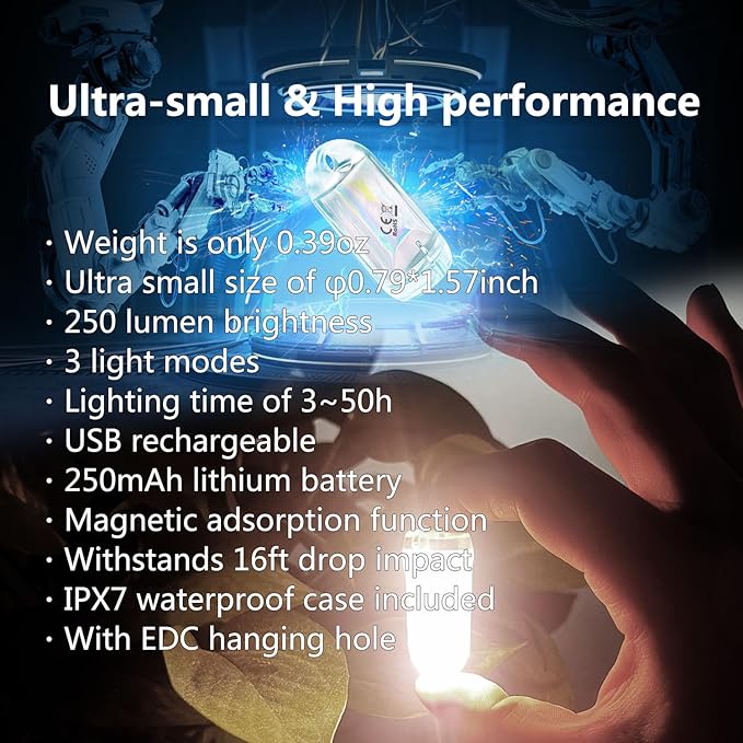 USB Mini LED Lantern, 2 Pack Waterproof EDC Keychain LED Flashlight for Camping, Type-C Rechargeable Battery Small Stick Lamp Puck Dog Collar Torch Light (White Luminous+Red)