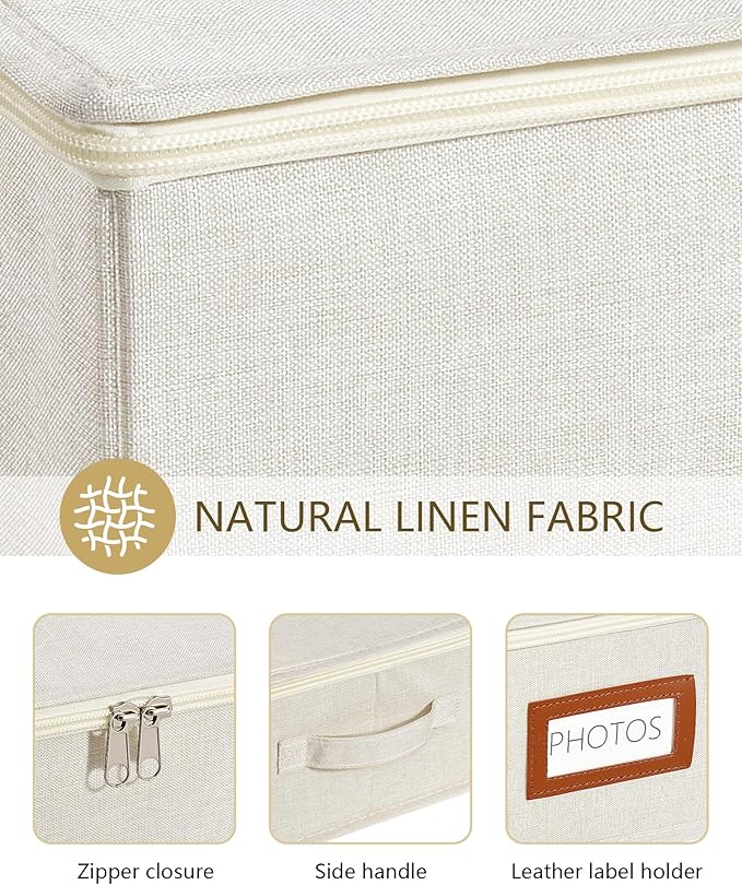 HULISEN Photo Storage Box with Lid & Dividers, Linen Photo Organizer for up to 2000 4x6 Pictures, Keepsake Memory Box with Side Handle for Family, Wedding & Baby Photos, Cards, Scrapbook
