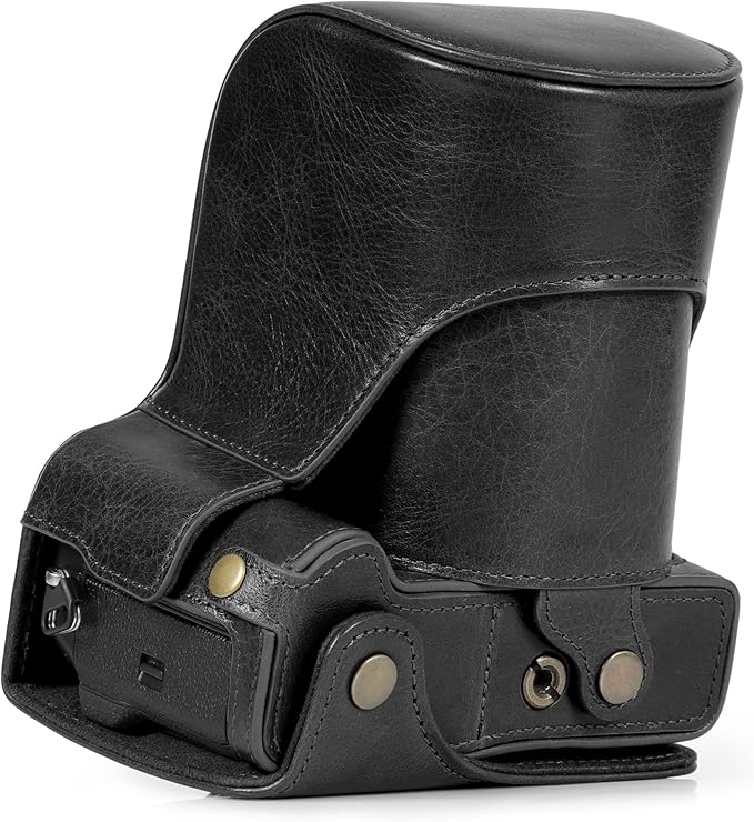 MegaGear Ever Ready Genuine Leather Camera Case Compatible with Fujifilm X-T5 (16-80mm)(Black)