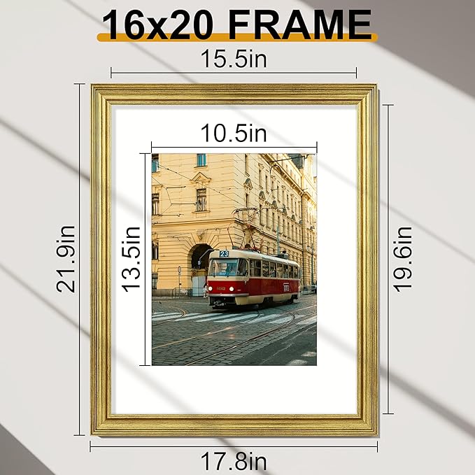 Vittanly 16x20 Picture Frames Set of 2, Ornate Vintage Photo Frame for Wall Mount, Display 11x14 Pictures with Mat or 16x20 without Mat, Rustic Gold