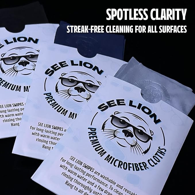 cellhelmet See Lion Swipes | Microfiber Lens Cleaning Cloths – Ultrasoft, Reusable Wipes for Glasses, Screens, and Lenses (Light Blue/Navy, 2-Pack)