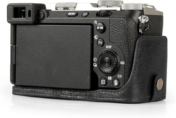 MegaGear Genuine Leather Half Camera Case for Sony Alpha a7C Mark II - Stylish and Protective - Black