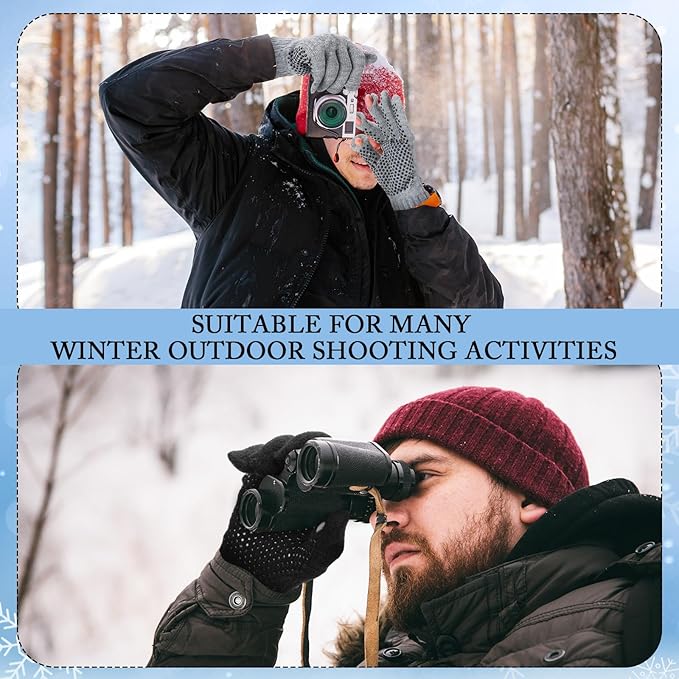 Geyoga 2 Pairs Wool Fingerless Fishing Gloves for Men Women Anti-Slip with Grip Dots Warm Winter Fly Ice Fishing Gloves