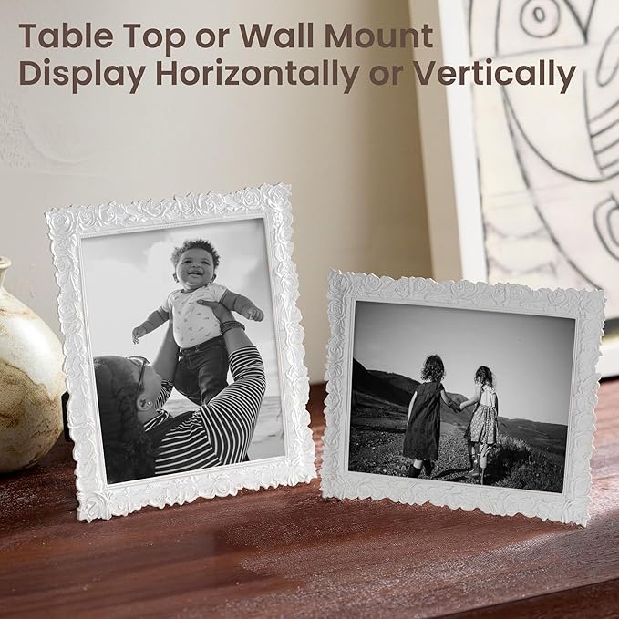 Axeman 8x10 Vintage Picture Frame | Antique 8 x 10 Picture Frame with Real Glass | Ornate Rose Frames 8x10 for Wall & Tabletop Display | Retro White 8 x 10 Frame - White