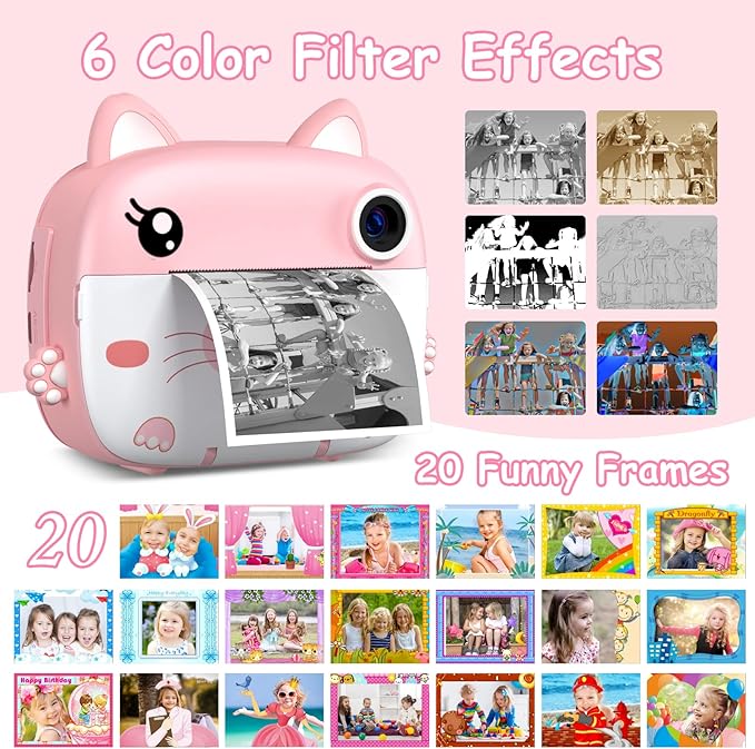 Kids Camera Instant Print, 3.0" HD Screen Kids Instant Cameras, Christmas Birthday Gifts for Girls Boys 3 4 5 6 7 8 9 10 Year Old, Portable Toddler Travel Toys with 32GB Card & 3 Rolls Printer Paper