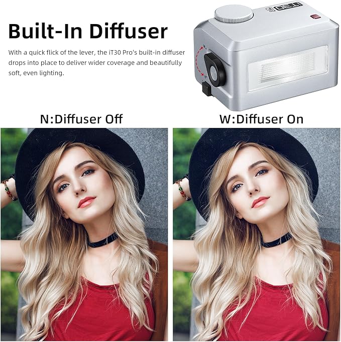 Godox iT30Pro-F Silver Pocket TTL Flash for Fujifilm Camera: 2.4G Wireless + Touchscreen (Equivalent to Built-in X3 Trigger), Li-ion Battery, HSS 1/8000s, 560 Flashes, Built-in Diffuser for Portrait