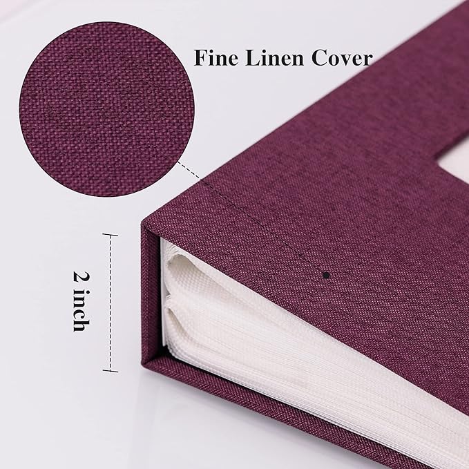 Vienrose Linen Photo Album 300 Pockets for 4x6 Photos Fabric Cover Photo Books Slip-in Picture Albums Wedding Baby Purple