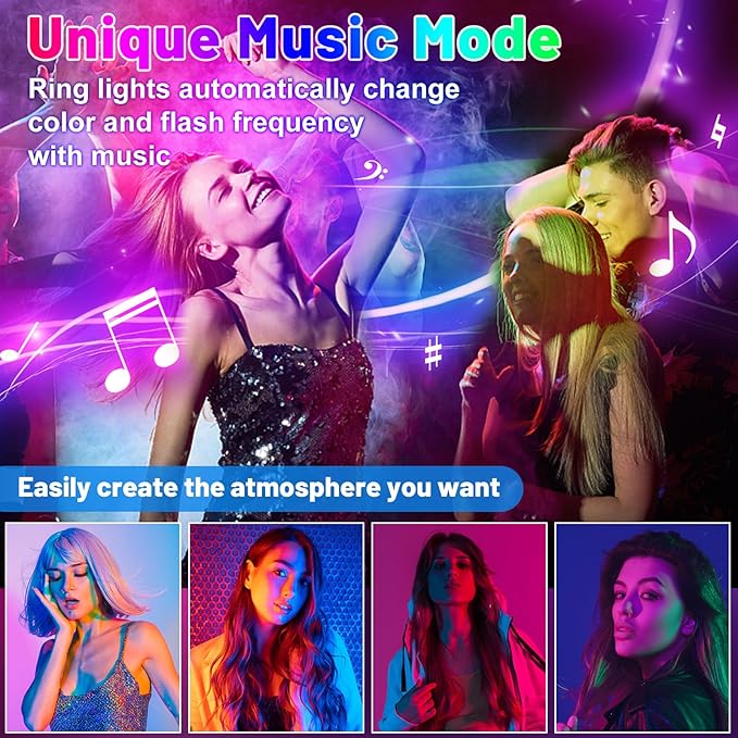 STALLY 13.3" Ring Light with Stand, Music Mode, 75" Tall with 3 Phone Holder, 3 CCT Modes & 48 RGB Color Modes, Ring Light Tripod for iPhone with Wireless Remote, Great for Photograph/Makeup/TikTok