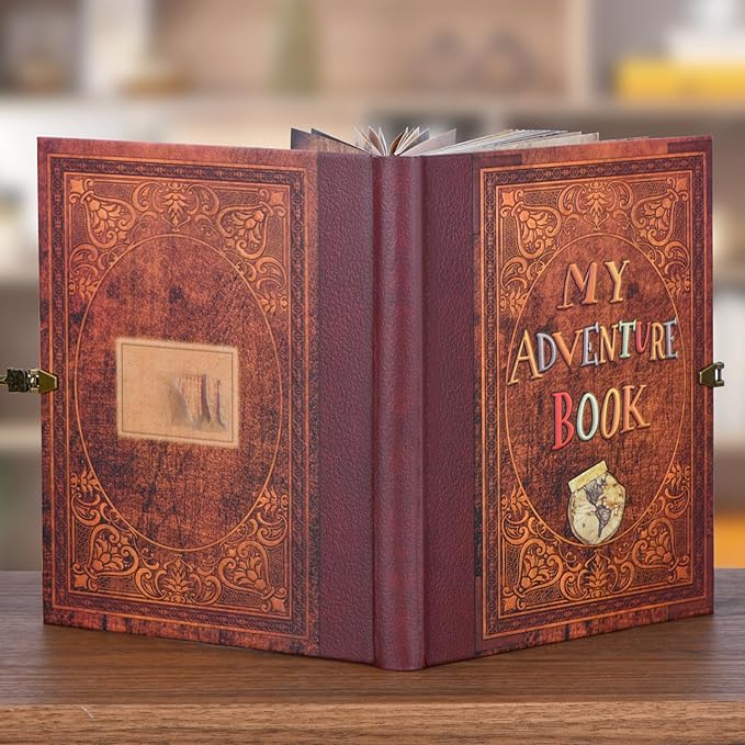 My Adventure Book Scrapbook – Retro-Style Embossed Photo Album with 124 Pages, DIY Memory Travel Journal for Couples, Anniversary, Wedding, and Valentine's Day Gifts(Retro Film Style)