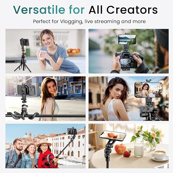 Victiv Magnetic Phone Tripod Mount with Cold Shoe, Adjustable iPhone Tripod Holder Adapter with 1/4” Screw, Camera Phone Mount for iPhone, Camera, Tripods