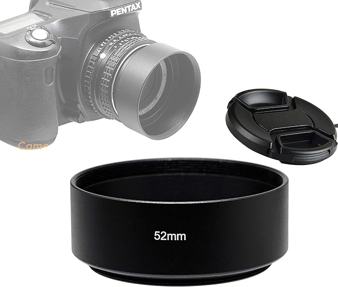 Fotasy Metal 52mm Lens Hood for Nikkor 35mm & 50mm Lenses, Compatible with Nikon, Fuji, Leica & Leitz OM Lenses, Screw-in, with 58mm Lens Cap