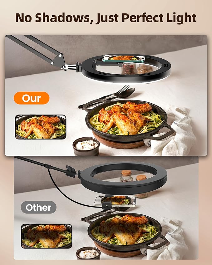 Magnetic Ring Light with Stand with Phone Holder,Overhead Phone Mount for Desk,10" LED Tripod for iPhone with Ring Light and Remote,Phones Stand for Video Recording,Live Streaming,Cooking Video