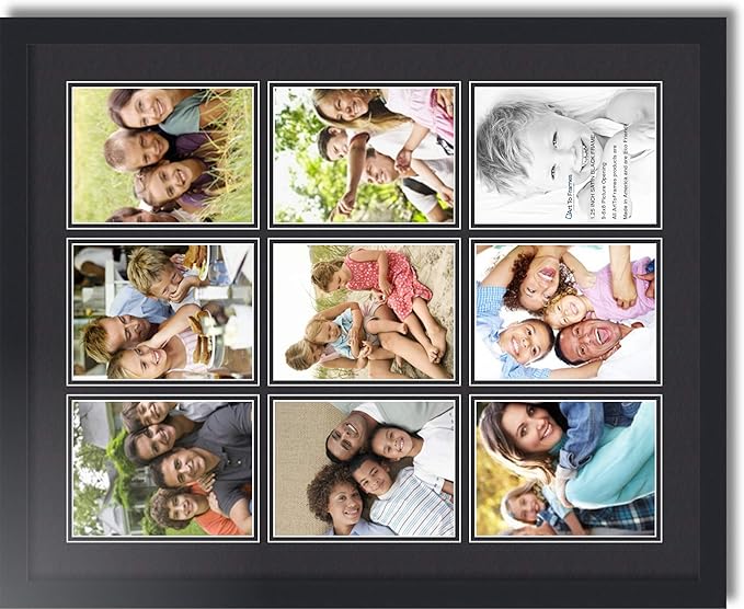 Art to Frames Double-Multimat-1049-89/89-FRBW26079 Collage Photo Frame Double Mat with 9-6x8 Openings and Satin Black Frame