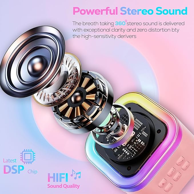 Mini Karaoke Machine for Kids KTV Machine for Kids Mini Karaoke Machine with 2 Wireless Microphones，Kids Karaoke Machine High Sound Quality Kids Karaoke with Easy Connectivity (White - 2 Mics)