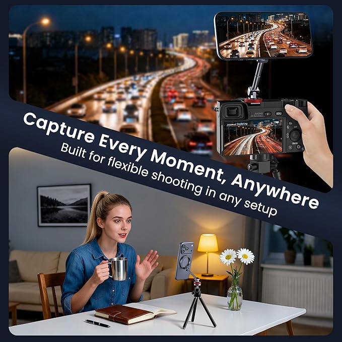 Itramax Magnetic Cold Shoe Phone Mount with 1/4"-20 Thread Hole,360° Rotation Adjustable iPhone Tripod Mount,Zinc Alloy Phone Holder for iPhone 17 Air 16 15,Camera Monitoring,Stabilizers,Photography
