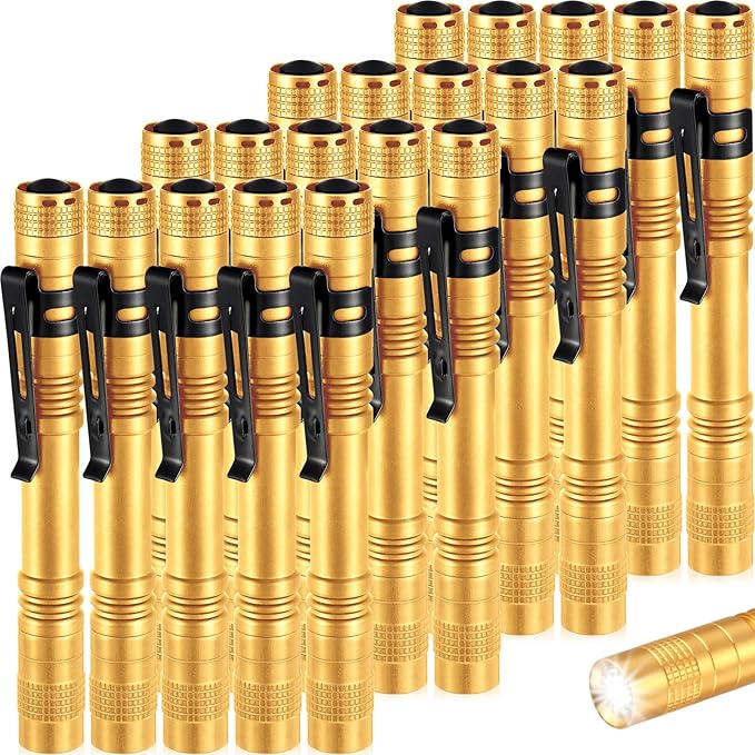 Hortsun 20 Pcs Mini Pen Light Flashlights Christmas Gifts for Men Pocket Flashlights Pen with Clip Small LED Handheld Slim Torches Without Battery(5.12 Inch,Yellow)