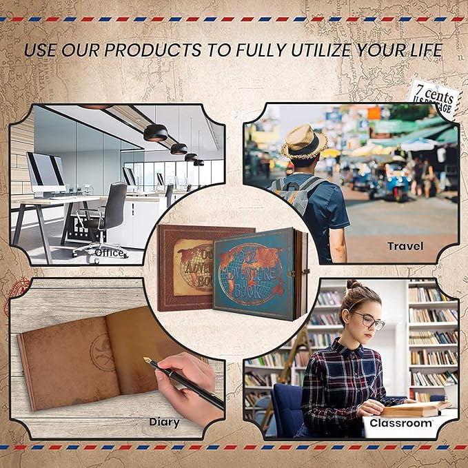 JIMBON Our Adventure Book 180 Pages Scrapbook Photo Album,Retro Style Embossed Letter Leather Cover Travel Diary Journal Scrap Book For Couples,Memory Book For Anniversary Wedding