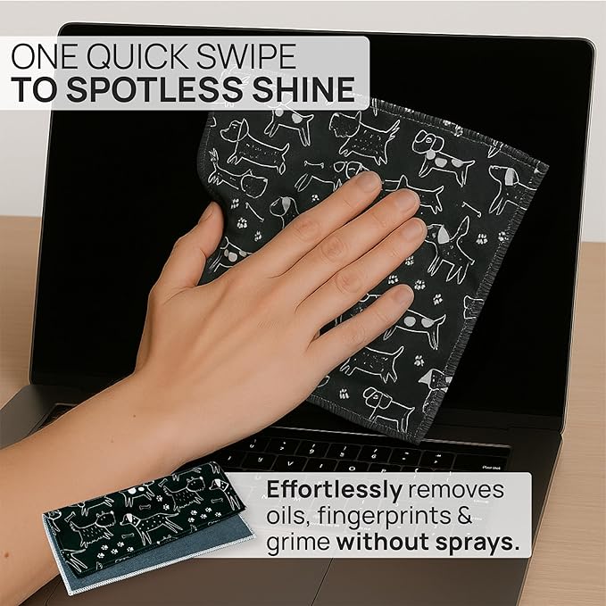 Quick Cloth Microfiber Glasses Cleaning Cloths – 5x7, Dogs, 2 Pack with Case | Double-Sided Lens Cleaner for Eyeglasses, Camera, Screens & Glass | Reusable Microfiber Glass Polishing Cloths