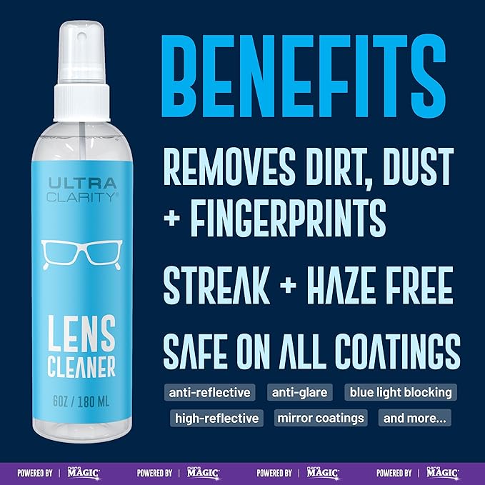 Powered by Nano Magic Eyeglass Lens Cleaning Spray 6 oz (1 Pack) | Professional Grade Formula, Silicone-Free | for Glasses, Phone, Electronic Screens, Optic Surfaces, Coated Surfaces - Made in USA
