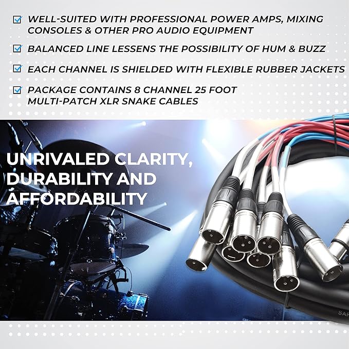 Seismic Audio SARLX-8x25 25-Feet 8-Channel XLR Snake Cable for Live, Recording, Studios, Gigs