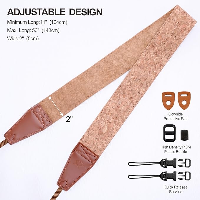 Padwa Lifestyle Cork Camera Strap -2" Top Layer Cowhide Head Camera Straps for Photographers,Natural Log Crackle Art Impressionist Style,Soft Chamois Velvet Padded Strap Quick Release fits All Cameras