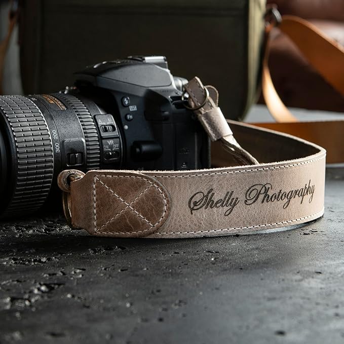 MegaGear Personalized Genuine Leather Camera Strap Custom Engraved DSLR & SLR Shoulder/Neck Strap