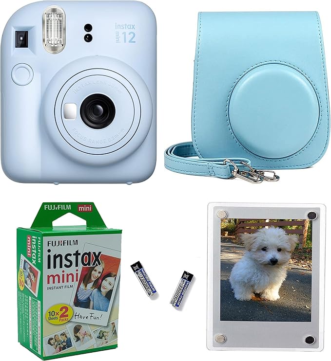 Fujifilm Instax Mini 12 Instant Camera + Pro Design Protective Case & Magnetic Lucite Frames, 20 Sheets (Pastel Blue)