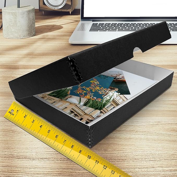 Golden State Art, Archival Folio Storage Box 9x12, Clamshell Design with Metal Edge, Preserve and Store Photos Documents Cards Prints Arts Crafts DIY, Black