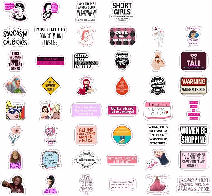 BulbaCraft 100Pcs Funny Girly Stickers, Laptop Stickers for Women - Feminist Decals, Feminist Presents, Gifts for Women & Men