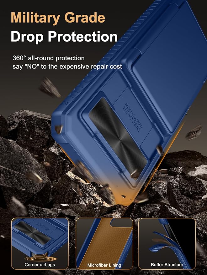 Vihibii for Google Pixel 9a Case with Card Holder (4 Cards), [RFID Blocking] & Slide Camera Cover, Military Grade Drop Protection, Heavy Duty Shockproof Wallet Case for Google Pixel 9a 2025, Blue