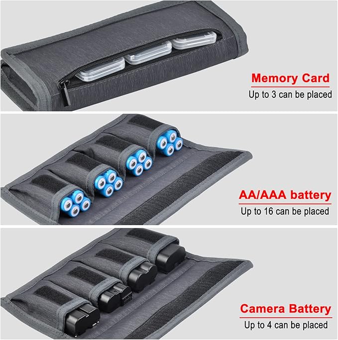 PowerTrust 2Pcs Battery Storage Case Bag for LP-E6 EN-EL15 NP-FW50 NP-F550 DSLR Camera Batteries and AA AAA Battery
