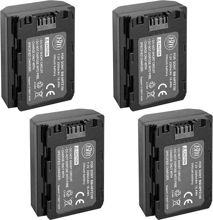 BM Premium 4 NP-FZ100 Batteries for Sony Alpha 1, ZV-E1, ZV-E10 II, FX3, FX30, a7C, a7C R, a7C II, a7S III, a6600, a6700, A7RIII, A7R3, a7 III, a7R IV, a7R V, a7 IV, a9, a9 II, a9 III, A9R, A9S Camera