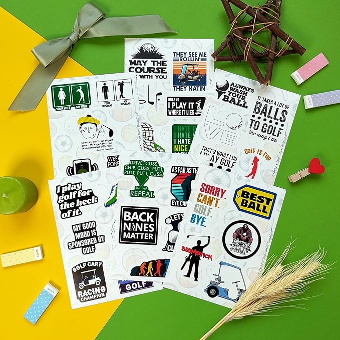 BulbaCraft 100Pcs Funny Golf Stickers, Golf Stickers for Scrapbooking, Golfing Decals, Golfing Decorations for Party, Gifts for Women & Men