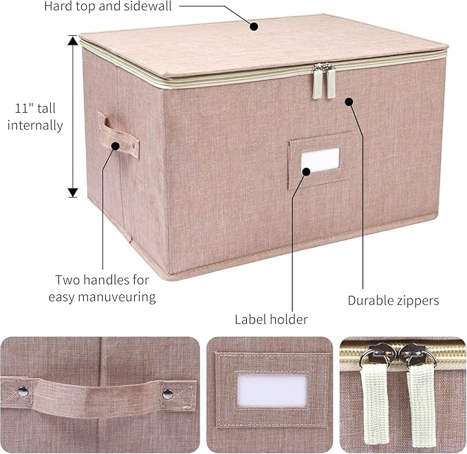 popoly Wine Glass Storage Box 2 Pack, Stemware Storage Containers Cases with Dividers, Stackable Moving Supplies for 24 Wine Glasses, Drinkware, Glassware or Crystal, (Beige)