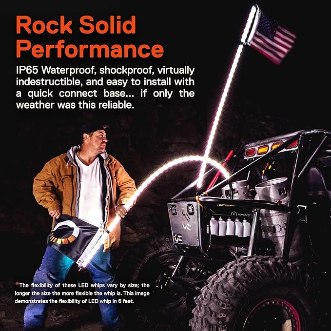 True Mods 5ft Spiral RGB LED Whip Light for UTV ATV [RF Wireless Remote] USA Flag Waterproof LED Lighted Whip CB Antenna Pole Stick for RZR Can-Am Polaris SxS 4x4 Quad Dune Buggy 4 Wheeler Accessories