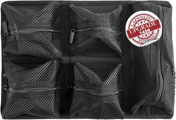 LAFENLIN UPGRADED Lid Organizer for Pelican 1450 Case [No Tools, Max Space] - 5-Pocket Thick Mesh for Photographers & Divers, Secures Camera Gear & Tools in Hard Cases, Hook & Loop Mount (No Screws)
