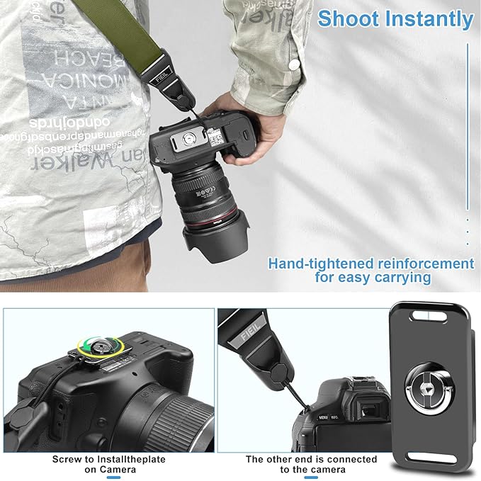 FIEIL Camera Shoulder Strap with Quick Release Plate, 1.5''Wide Universal Camera Neck Strap, Smooth and sturdy, Equipped with Comfortable Silicone Shoulder Pad for Photographers(Moss Green)