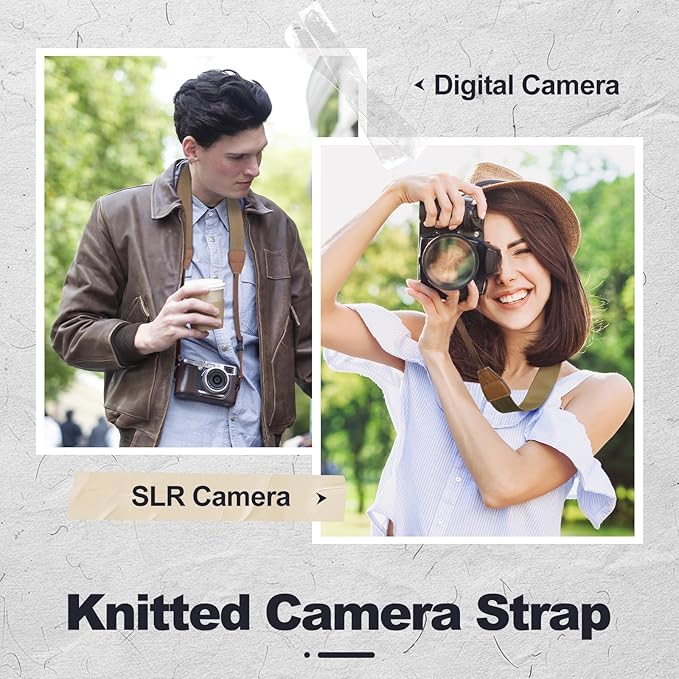 Universal Camera Strap - Camera Neck Strap, Adjustable Shoulder Straps Compatible with Canon, Fujifilm, Nikon, Olympus, Panasonic and other SLR and mirrorless cameras - Khaki and Brown