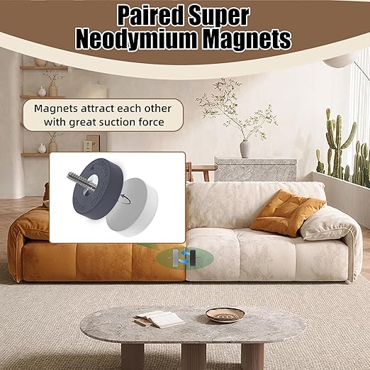 Magnetpro Paired Super Strong Rubber Coated Mounting Magnets Anti-Scratch Anti Corrosion, Magnetic Base Over 80LB Heavy Duty Size 2" *0.6" with 1/4"-20 Male Thread and Nut for Furniture, PTZ, Camera