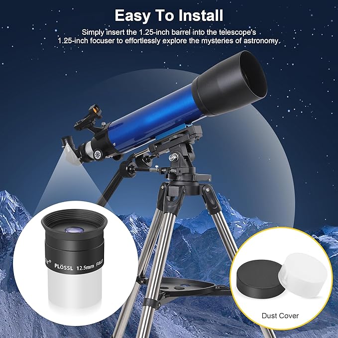 Alstar 1.25 Inch Plossl Telescope Eyepiece - 12.5mm Fully Multicoated Optical Lens for 1.25inch Astronomic Telescope and Astronomy Filters - 4 Element Plossl Design