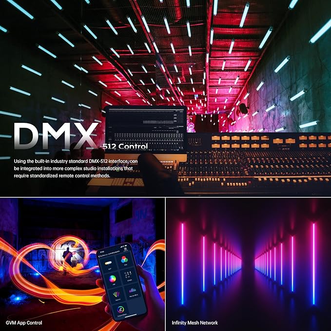 GVM RGB Tube Light with Softbox, 2 Packs 45W Handheld Wand Light, 48" Full Color LED Tube Light, 2700-10000K Stick Light with APP/DMX Control, 12 Scene Effects, MESH Networking Control Led Video Light