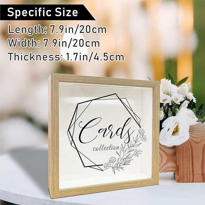 8" x 8" Card Collector Box Photo Frame - Minimalist Floral Pattern Keepsake - Memory Box for Displaying and Collecting Greeting Cards, Tickets, Wedding, Party Invitation Keepsake Gifts - A05