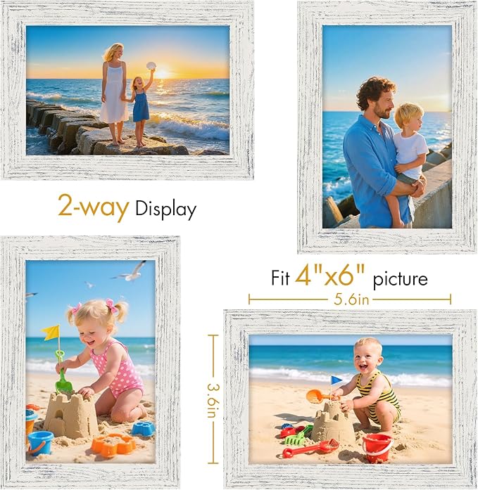 Vittanly 4x6 Picture Frame, Made of Solid Wood and Shatterproof Plexiglass, Wooden Photo Frame for Wall Mounting or Tabletop Display, Picture Frame for Home Decor with Stand, Distressed White, 1 Pack
