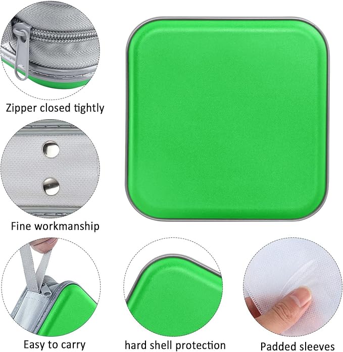 CD Case, 40 Capacity CD/DVD Case Holders Wallet Hard Plastic DVD Disc Cases Storage Binder for Car Home Office Travel (Green)