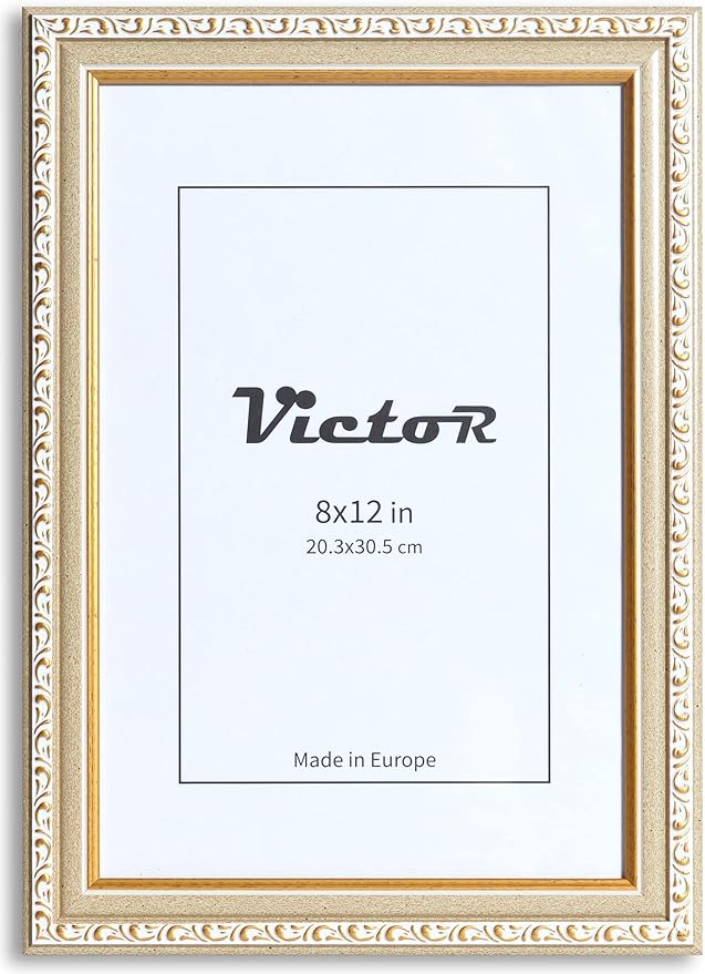 VictoR Picture Frame Chagall 8x12 Beige Gold - Vintage Picture Frames with Shutterproof Acrylic Glass - 8 x 12 Photo Frame - Beige Picture Frames - Antique - only for hanging