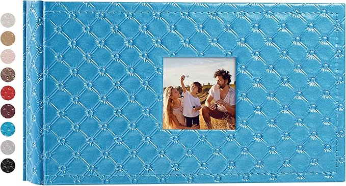 Mublalbum Small Photo Album 4x6 100 Photos Leather Cover Picture Book with Horizontal Pockets for Baby Wedding Anniversary and Family (Blue)